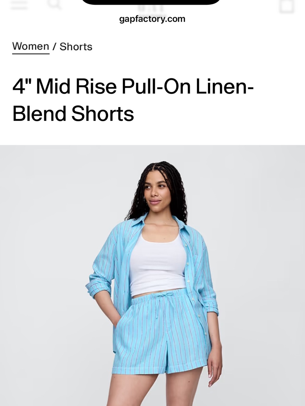 GAP Factory Light Blue Striped Pull-On Linen-Blend Shorts